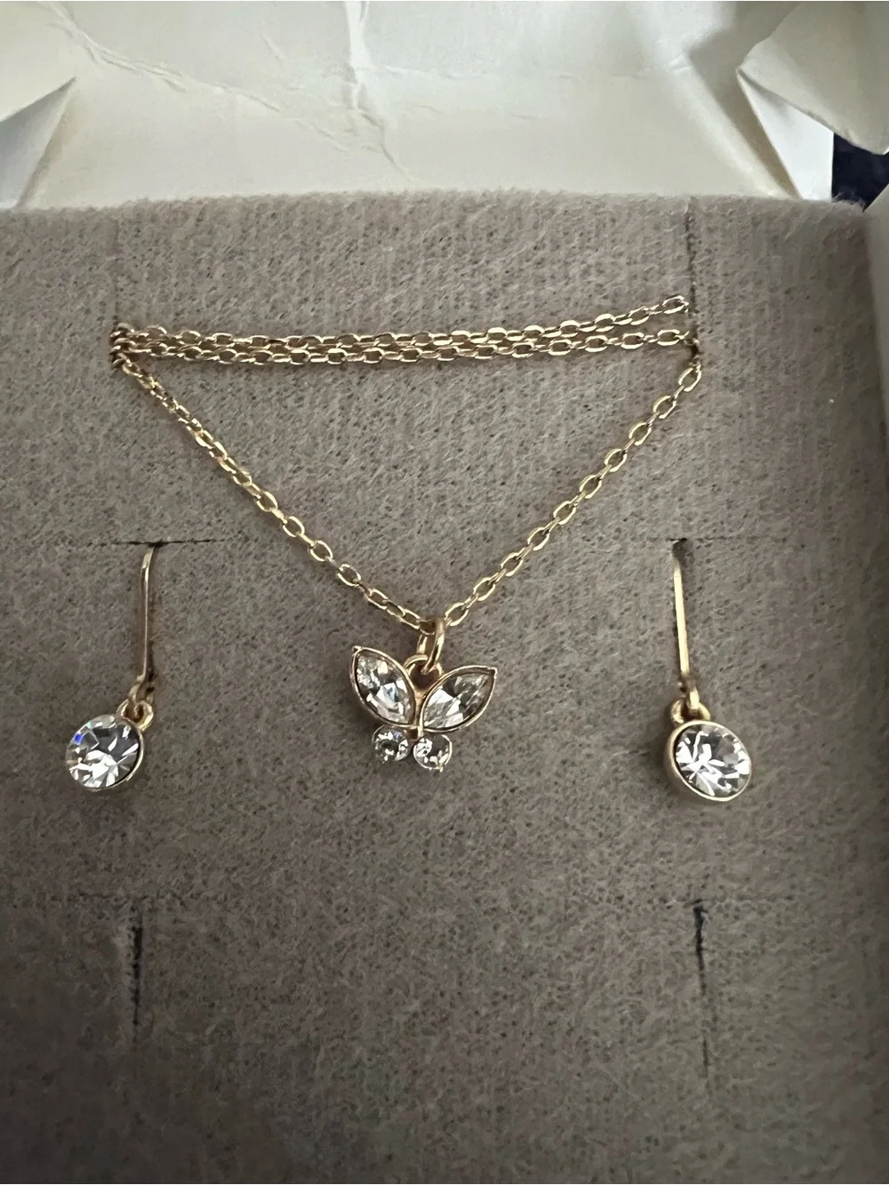 YANBAL Gold Butterfly Crystal Necklace & Earrings Set - Elegant Women's Jewelry